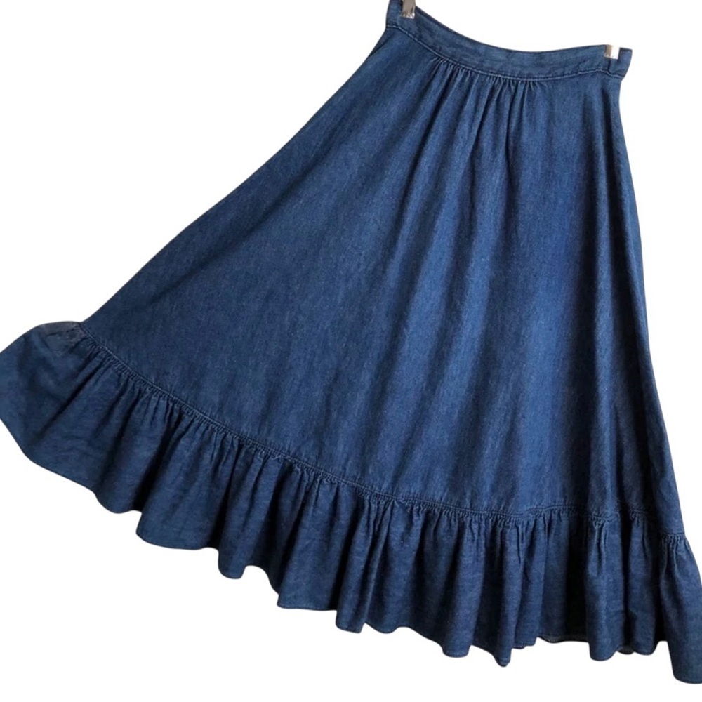 Vtg. Mr. Stan Denim Blue Jean FULL SKIRT, 1970's, Ruffle Flounce Western Size 8 - Picture 8 of 12
